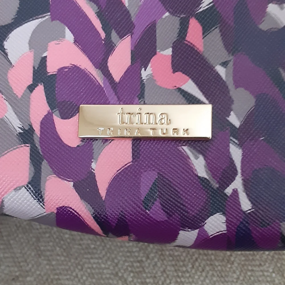 Trina Turk multi color print leather makeup bag